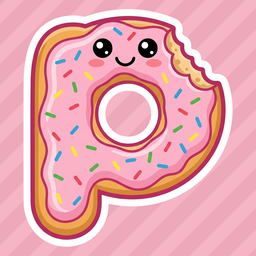 Plorp app icon: a kawaii pink donut shaped like the letter P, with a bite taken out.